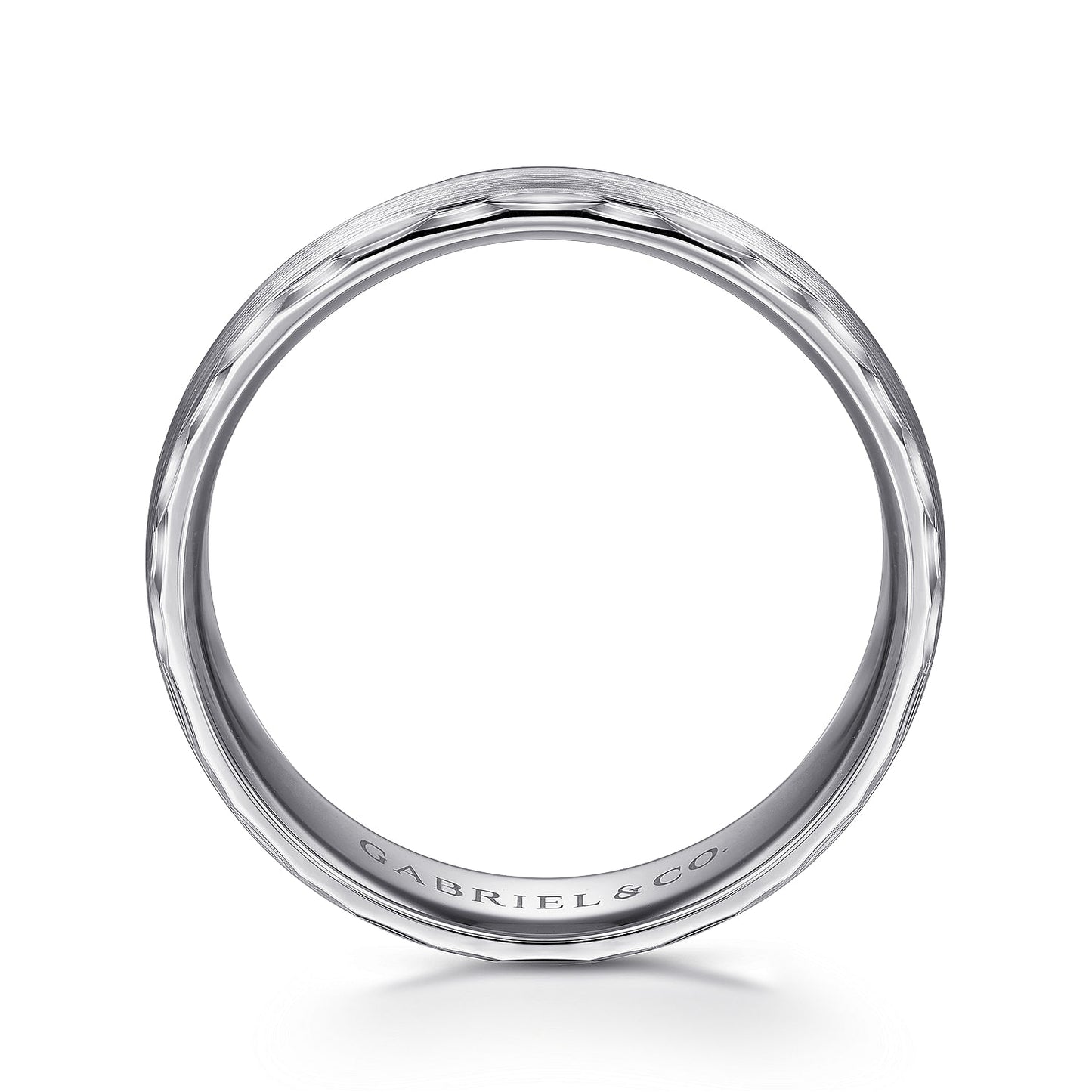 Gabriel & Co White Gold Wedding Band With A Satin Finished Center And A Coin Cut Edge - Gold Wedding Bands - Men's