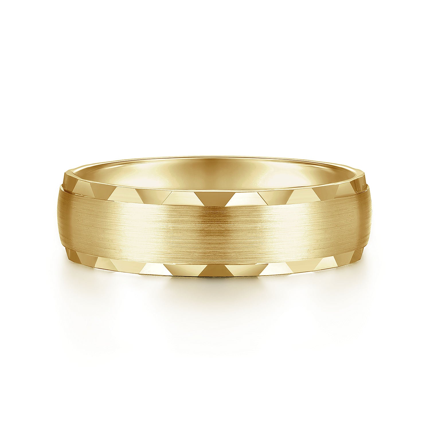 Gabriel & Co Yellow Gold Wedding Band With A Satin Finished Center And A Coin Cut Edge - Gold Wedding Bands - Men's