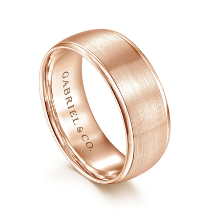 Gabriel & Co Rose Gold Wedding Band With A Satin Center And Polished Edges - Gold Wedding Bands - Men's