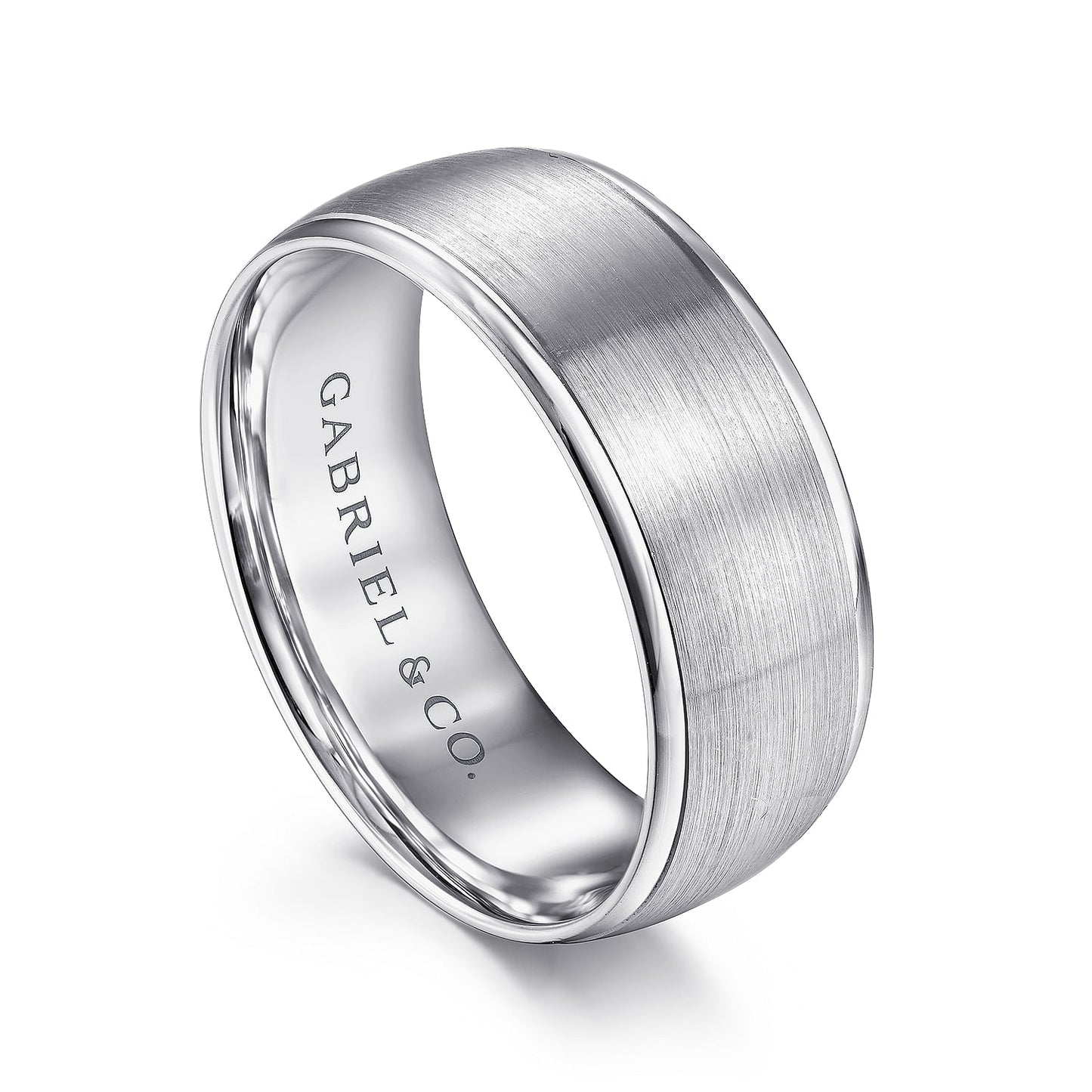 Gabriel & Co White Gold Wedding Band With A Satin Center And Polished Edges - Gold Wedding Bands - Men's