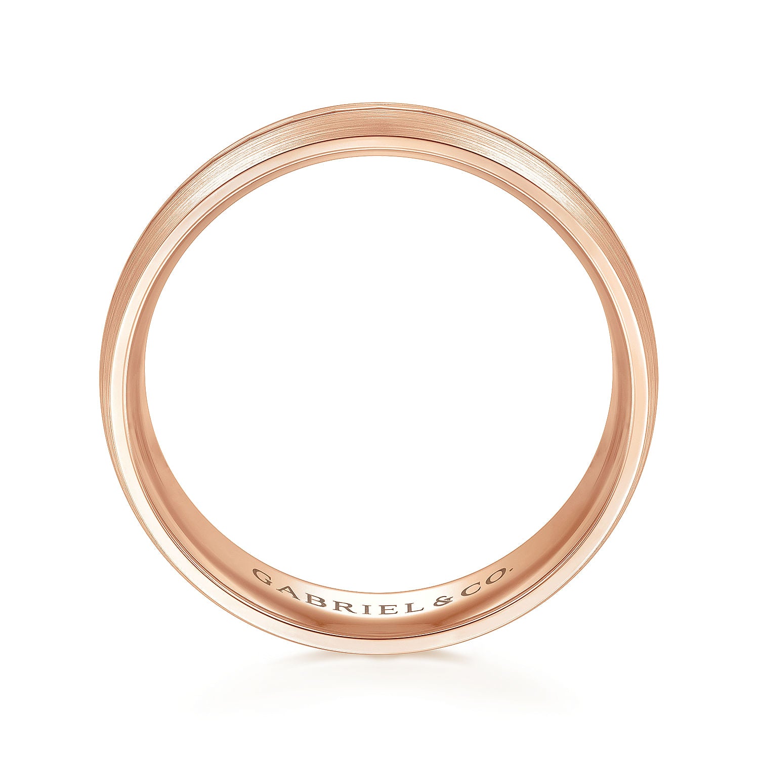 Gabriel & Co Rose Gold Wedding Band With A Stain Finish And A Engraved Channel Center - Gold Wedding Bands - Men's