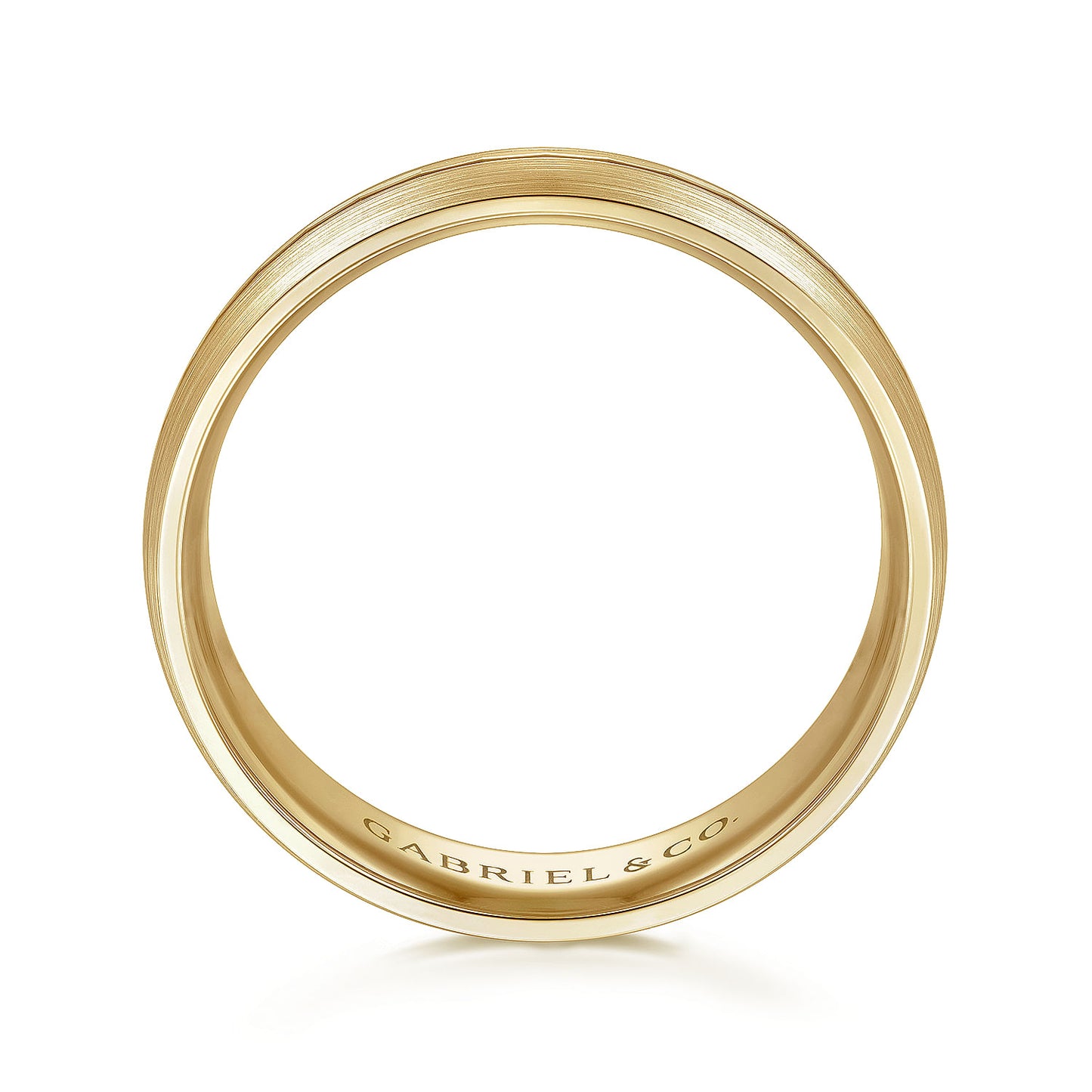 Gabriel & Co Yellow Gold Wedding Band With A Stain Finish And A Engraved Channel Center - Gold Wedding Bands - Men's