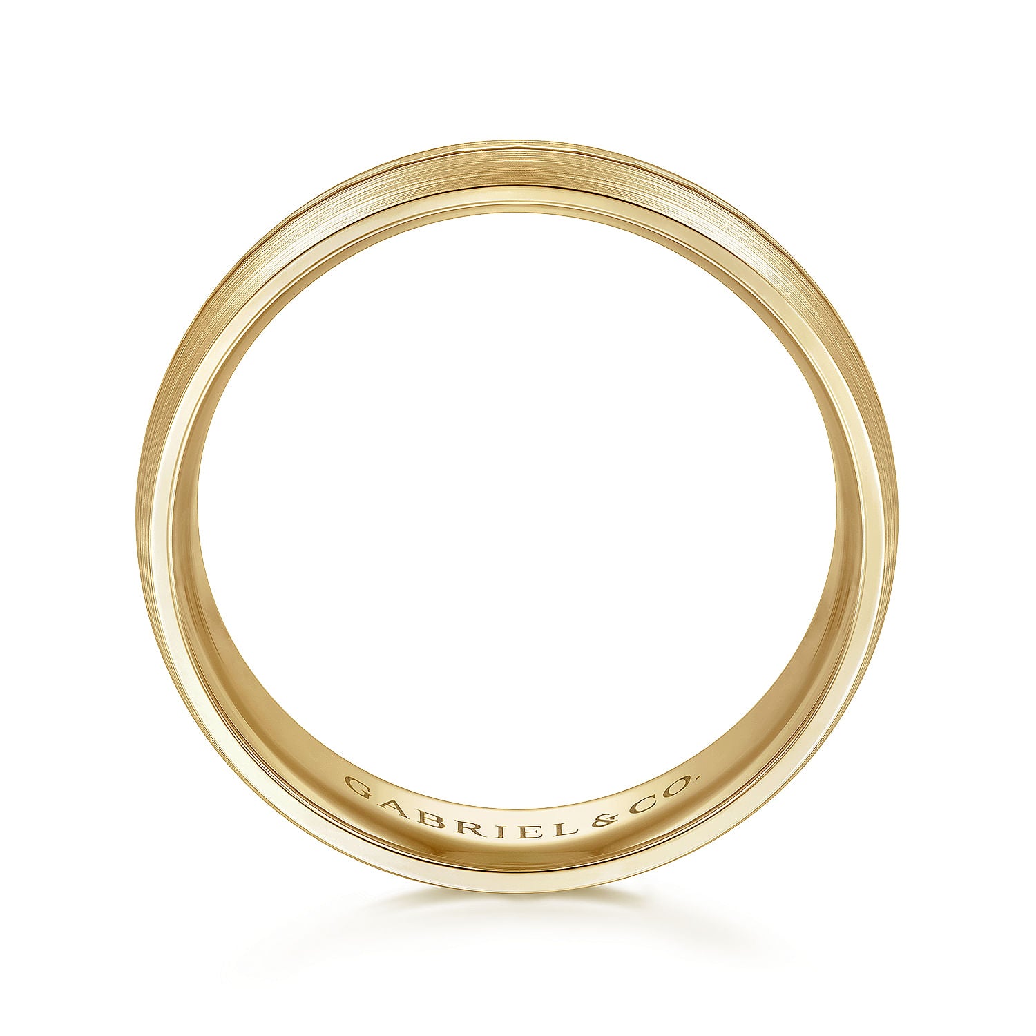 Gabriel & Co Yellow Gold Wedding Band With A Stain Finish And A Engraved Channel Center - Gold Wedding Bands - Men's