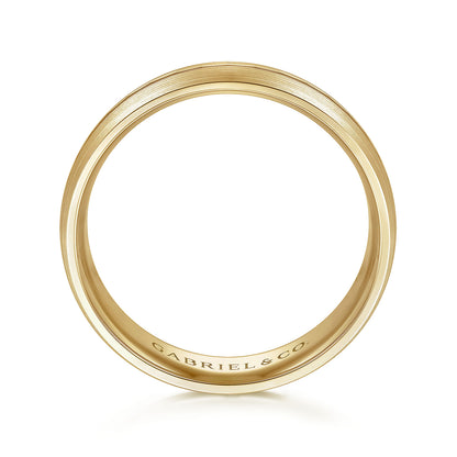 Gabriel & Co Yellow Gold Wedding Band With A Stain Finish And A Engraved Channel Center - Gold Wedding Bands - Men's