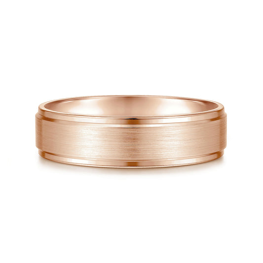 Gabriel & Co Rose Gold Wedding Band With A Satin Center And Polished Beveled Edges - Gold Wedding Bands - Men's