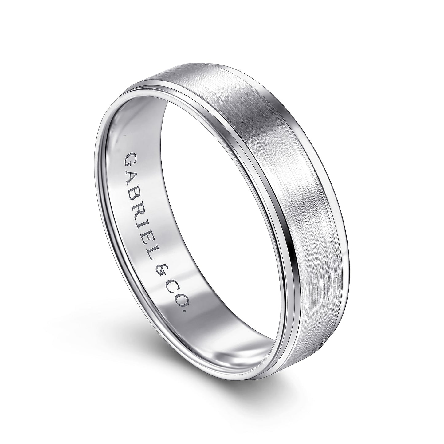 Gabriel & Co White Gold Wedding Band With A Satin Center And Polished Beveled Edges - Gold Wedding Bands - Men's