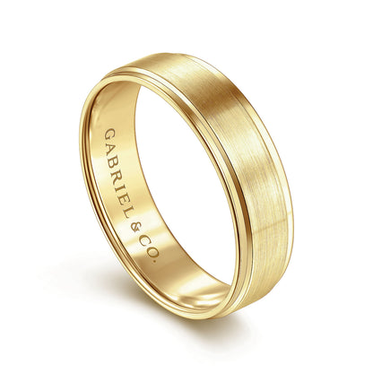 Gabriel & Co Yellow Gold Wedding Band With A Satin Center And Polished Beveled Edges - Gold Wedding Bands - Men's