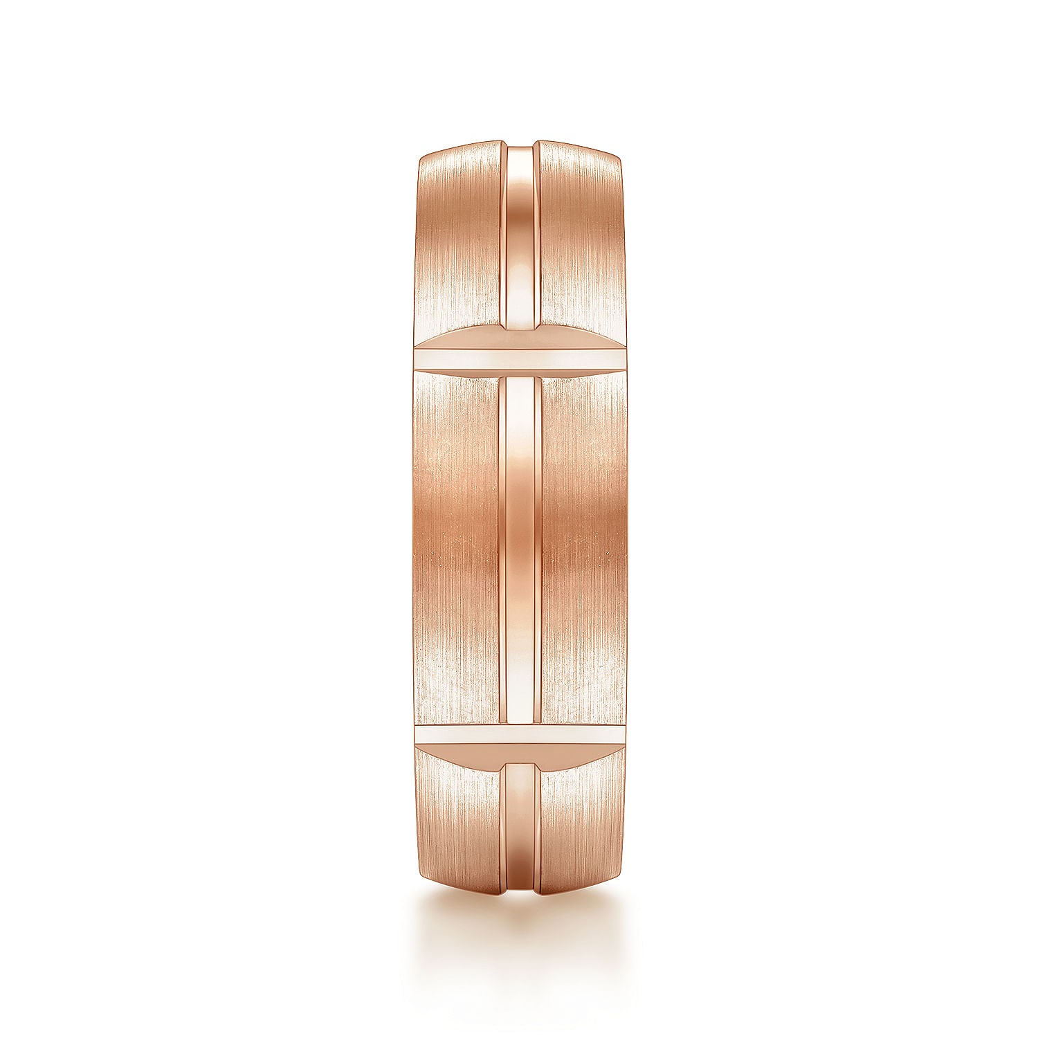 Gabriel & Co Rose Gold Wedding Band With A Satin Finish And Linear Engraved Stations - Gold Wedding Bands - Men's