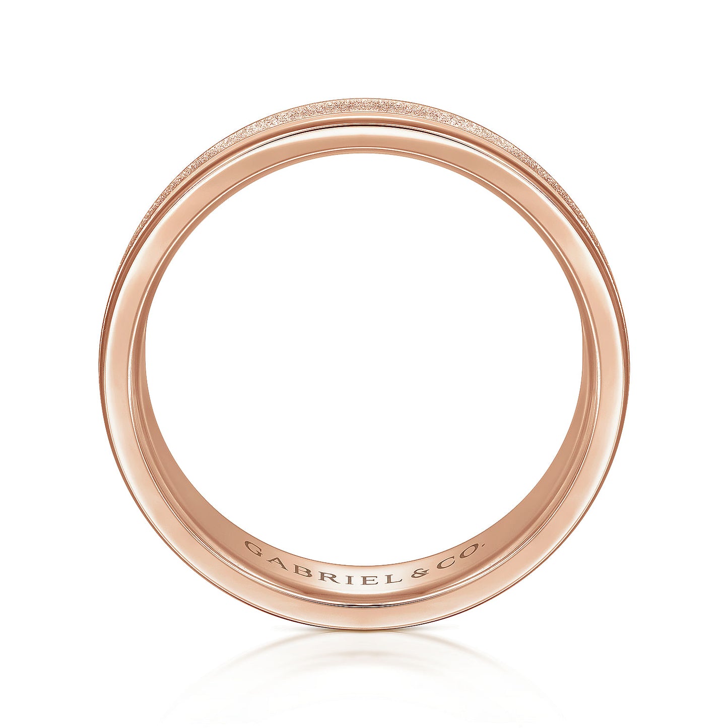 Gabriel & Co Rose Gold Wedding Band With A Sandblast Center And Rounded Polished Edges - Gold Wedding Bands - Men's