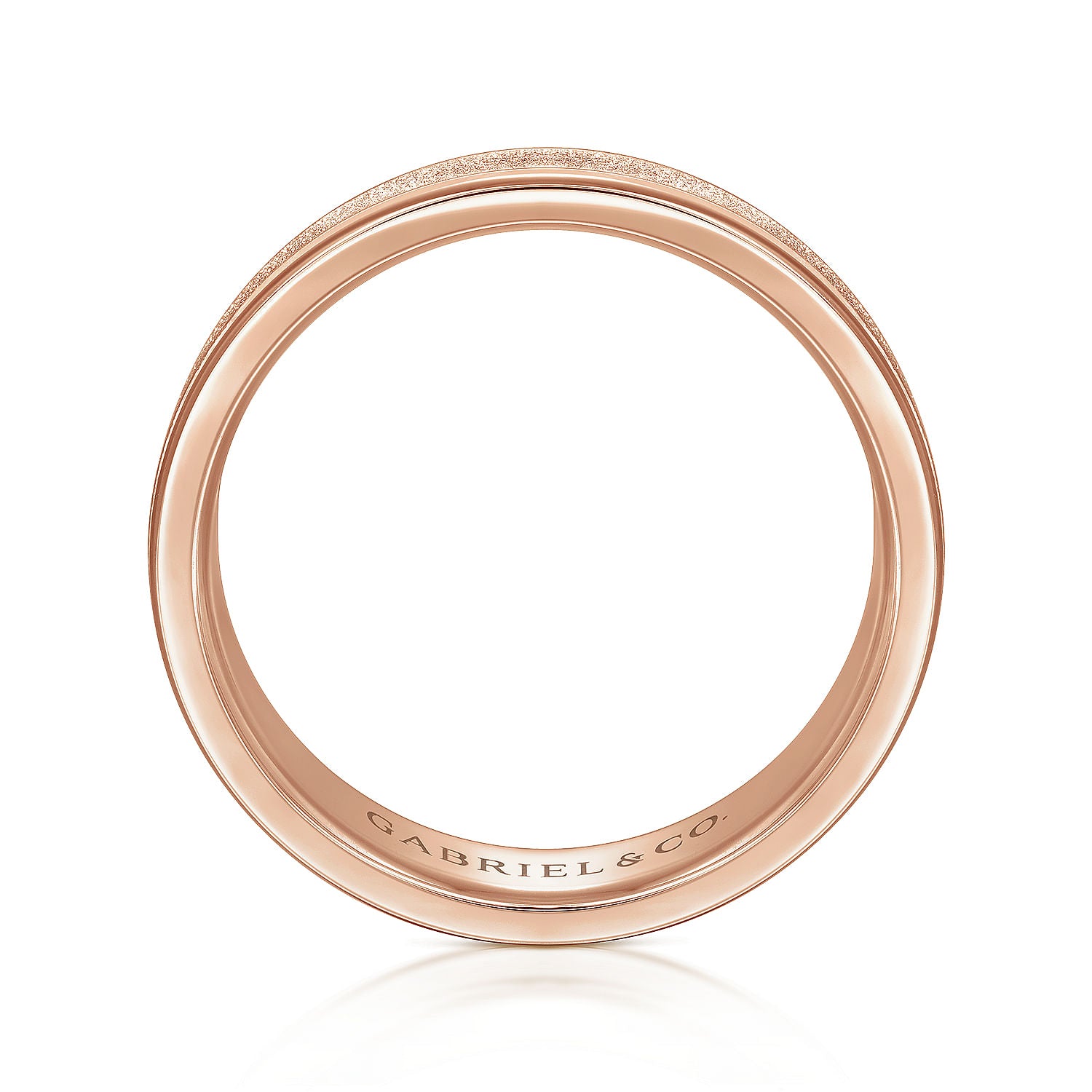 Gabriel & Co Rose Gold Wedding Band With A Sandblast Center And Rounded Polished Edges - Gold Wedding Bands - Men's