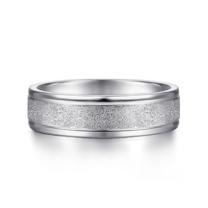 Gabriel & Co White Gold Wedding Band With A Sandblast Center And Rounded Polished Edges - Gold Wedding Bands - Men's