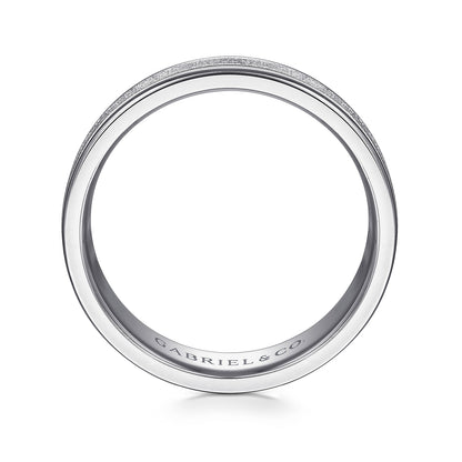 Gabriel & Co White Gold Wedding Band With A Sandblast Center And Rounded Polished Edges - Gold Wedding Bands - Men's