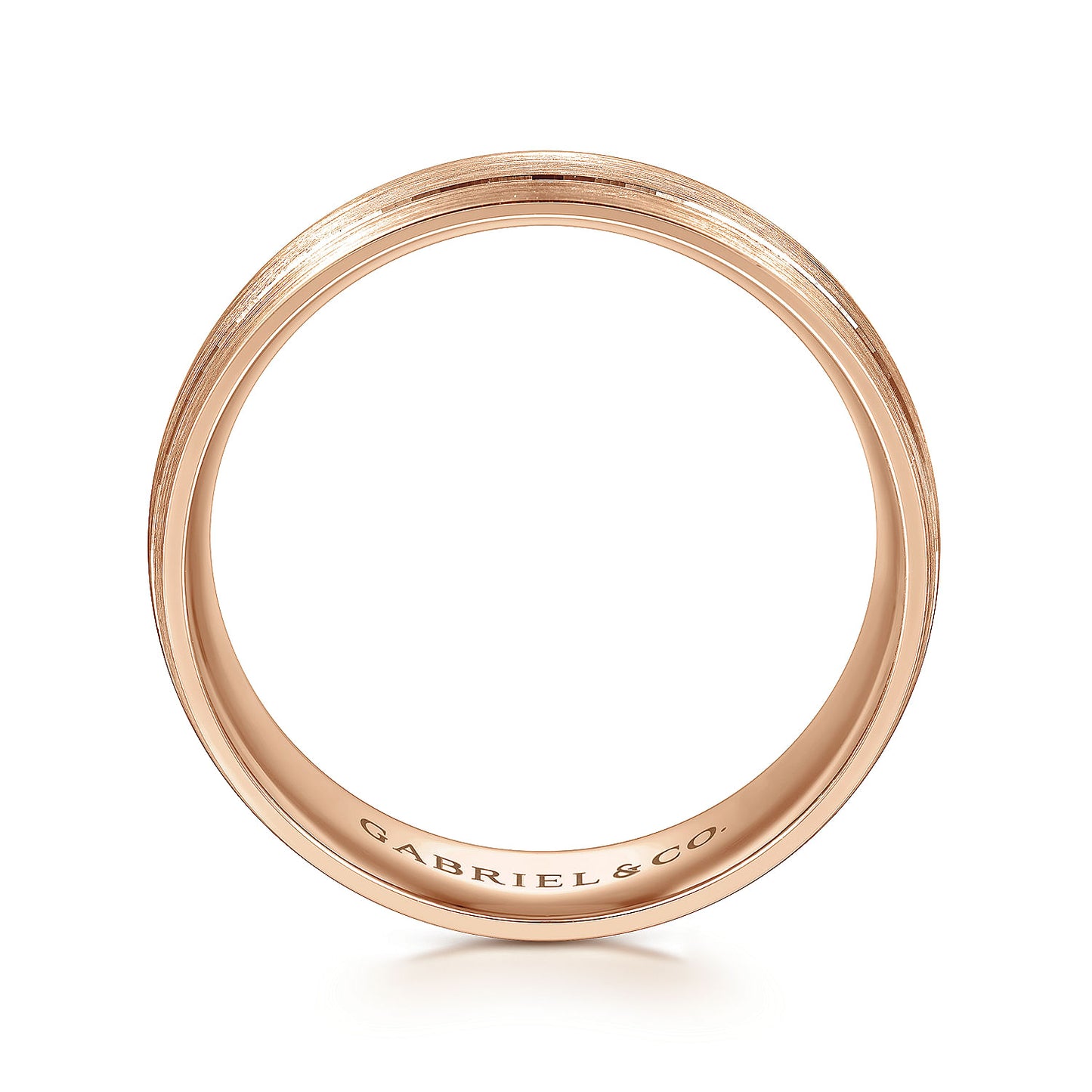 Gabriel & Co Rose Gold Domed Wedding With A Satin Finish And Two Parallel Channels - Gold Wedding Bands - Men's