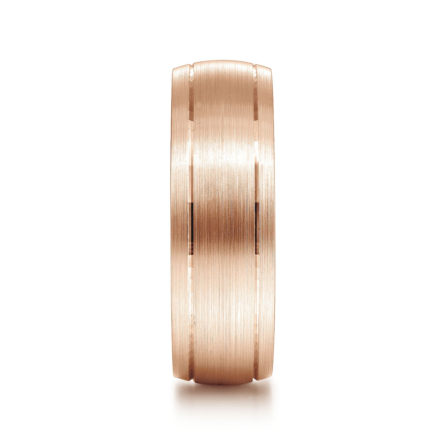 Gabriel & Co Rose Gold Domed Wedding With A Satin Finish And Two Parallel Channels - Gold Wedding Bands - Men's