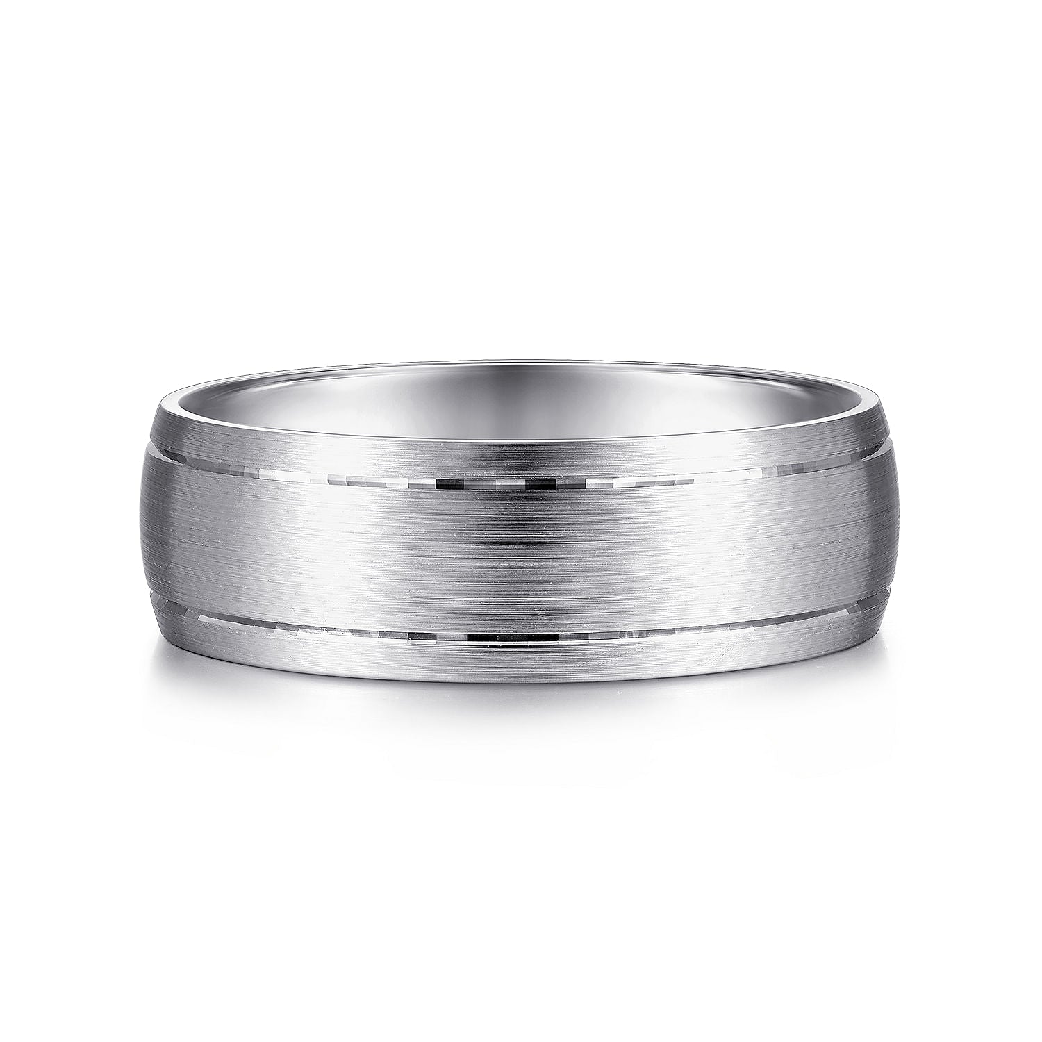 Gabriel & Co White Gold Domed Wedding With A Satin Finish And Two Parallel Channels - Gold Wedding Bands - Men's