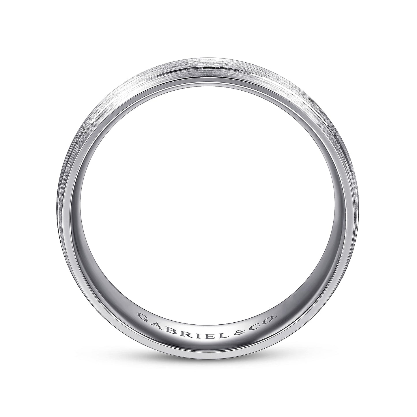 Gabriel & Co White Gold Domed Wedding With A Satin Finish And Two Parallel Channels - Gold Wedding Bands - Men's