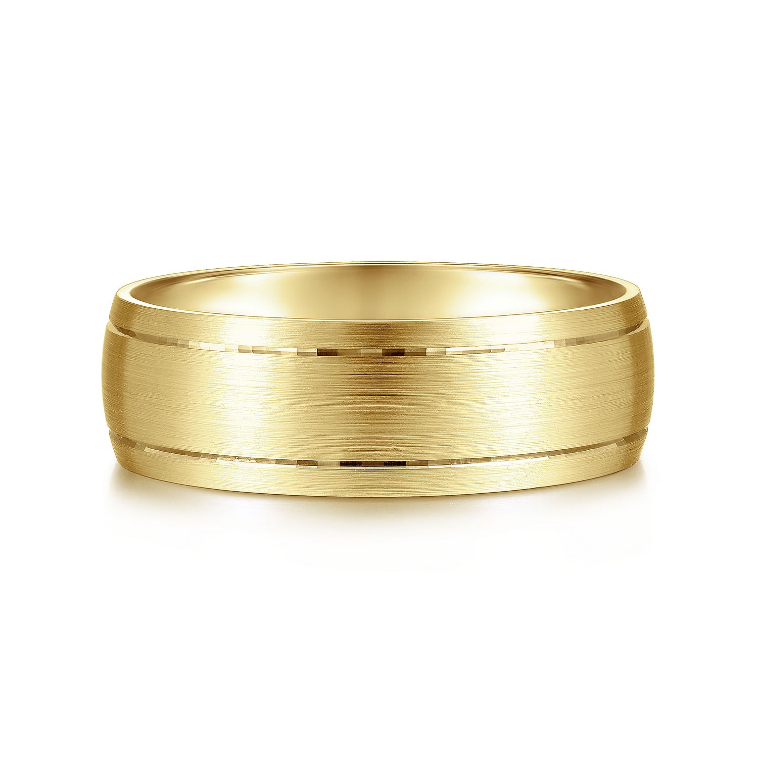 Gabriel & Co Yellow Gold Domed Wedding With A Satin Finish And Two Parallel Channels - Gold Wedding Bands - Men's