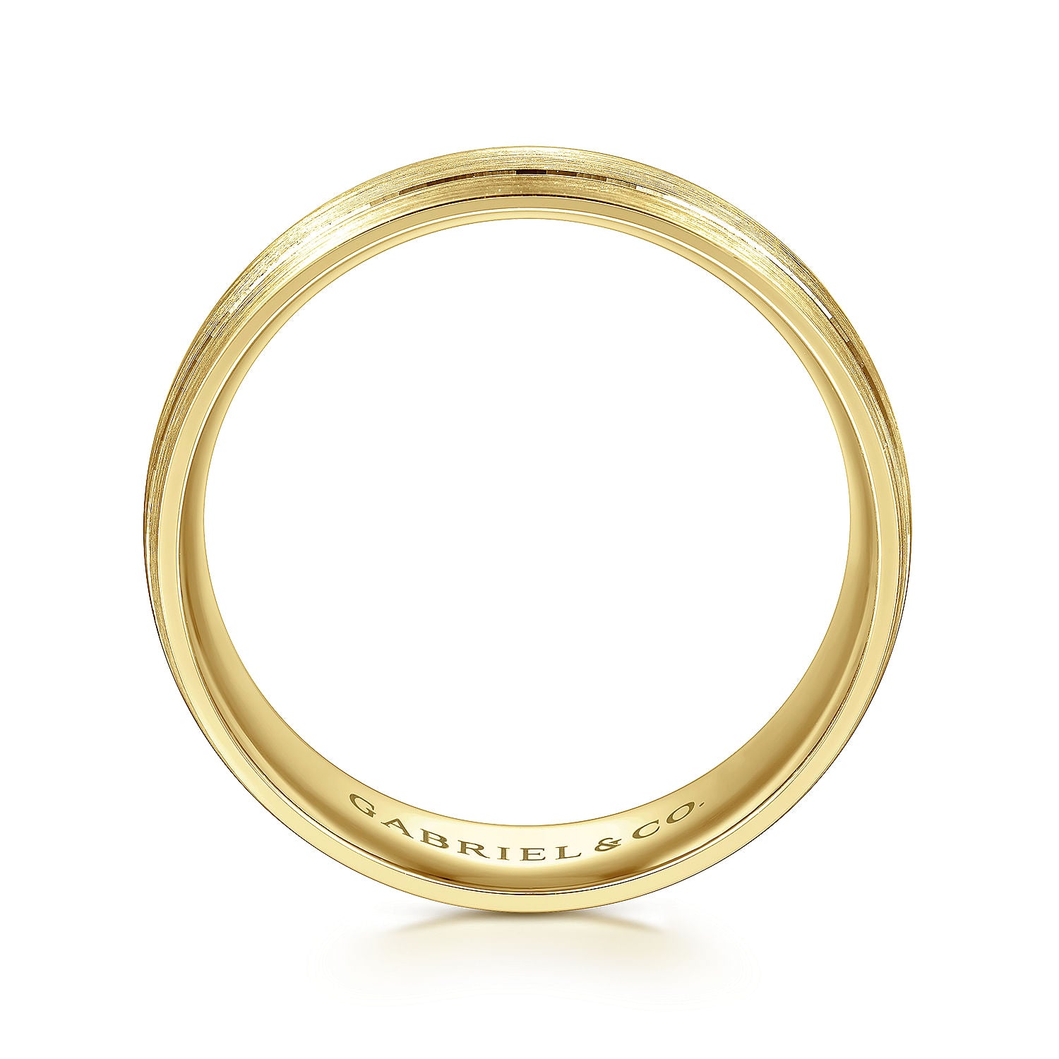 Gabriel & Co Yellow Gold Domed Wedding With A Satin Finish And Two Parallel Channels - Gold Wedding Bands - Men's