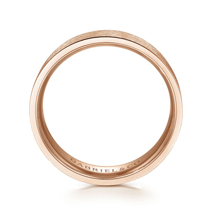 Gabriel & Co Rose Gold Flat Wedding Band With A Brushed Finish - Gold Wedding Bands - Men's