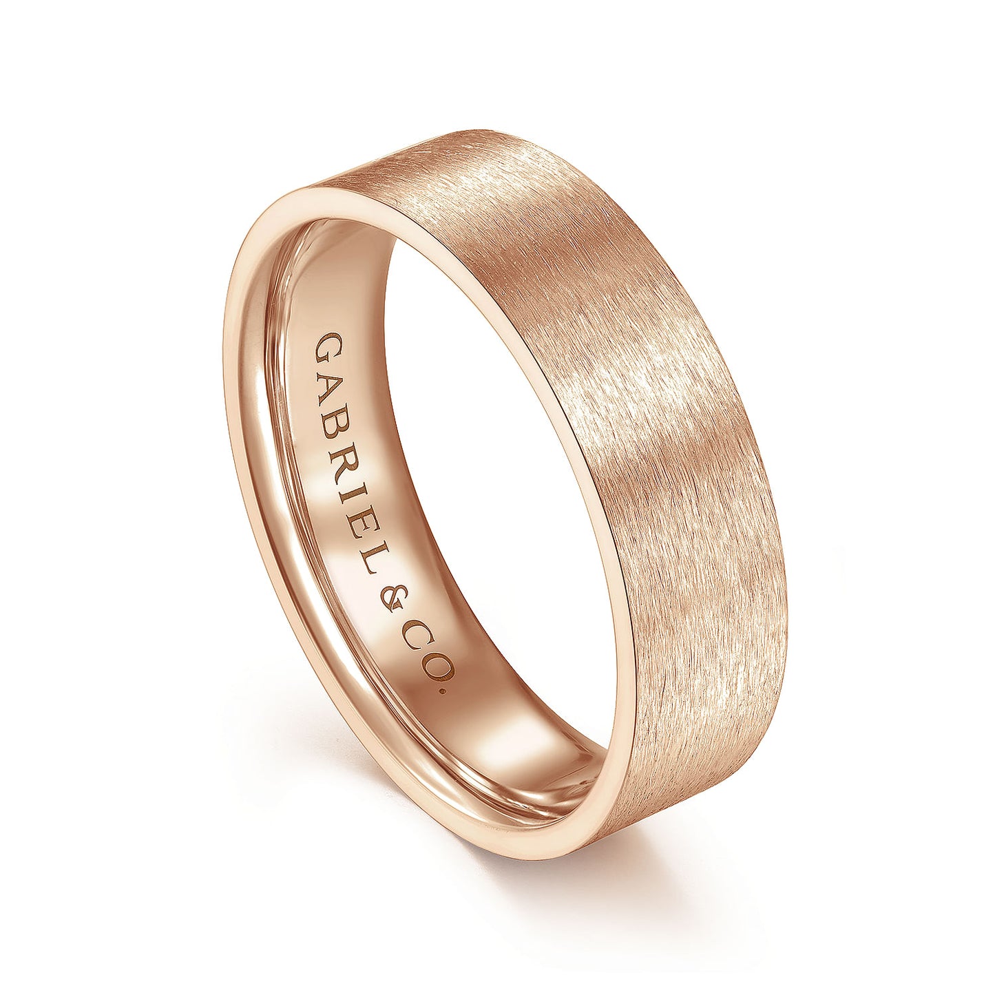 Gabriel & Co Rose Gold Flat Wedding Band With A Brushed Finish - Gold Wedding Bands - Men's