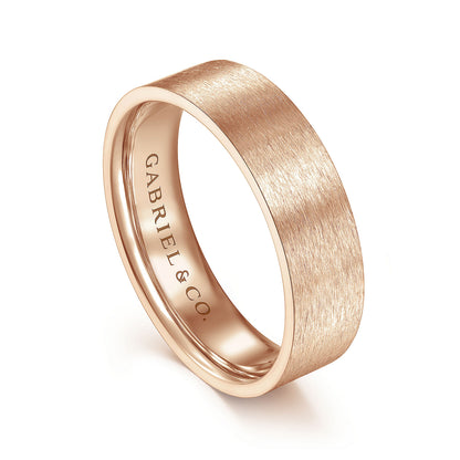 Gabriel & Co Rose Gold Flat Wedding Band With A Brushed Finish - Gold Wedding Bands - Men's