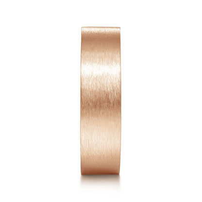 Gabriel & Co Rose Gold Flat Wedding Band With A Brushed Finish - Gold Wedding Bands - Men's