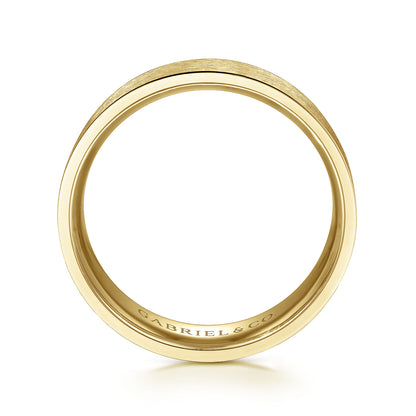 Gabriel & Co Yellow Gold Flat Wedding Band With A Brushed Finish - Gold Wedding Bands - Men's