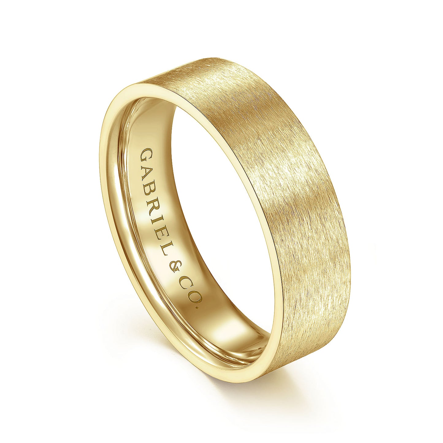 Gabriel & Co Yellow Gold Flat Wedding Band With A Brushed Finish - Gold Wedding Bands - Men's