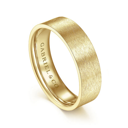 Gabriel & Co Yellow Gold Flat Wedding Band With A Brushed Finish - Gold Wedding Bands - Men's