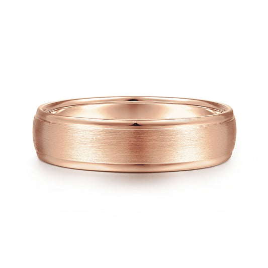 Gabriel & Co Rose Gold Wedding Band With A Satin Center And Polished Edges - Gold Wedding Bands - Men's