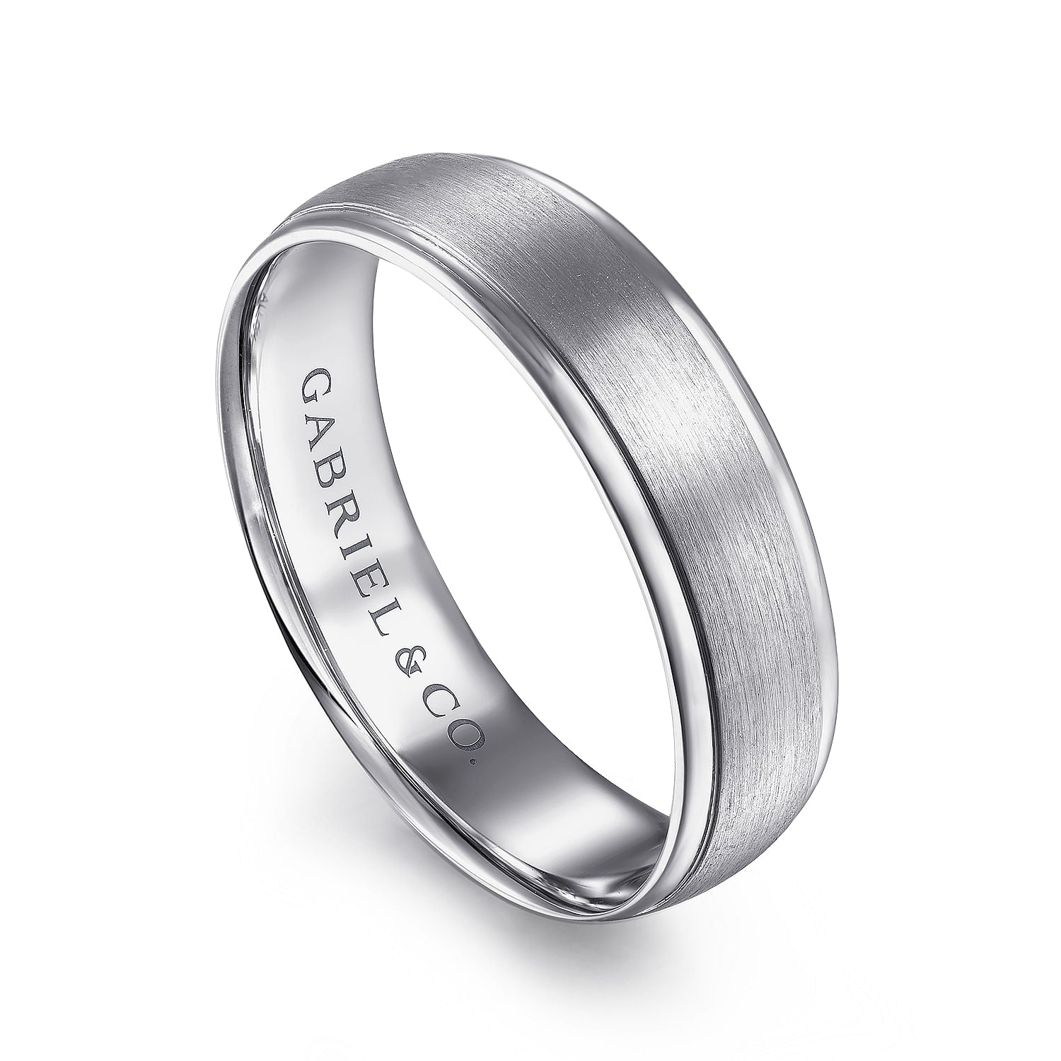 Gabriel & Co White Gold Wedding Band With A Satin Center And Polished Edges - Gold Wedding Bands - Men's