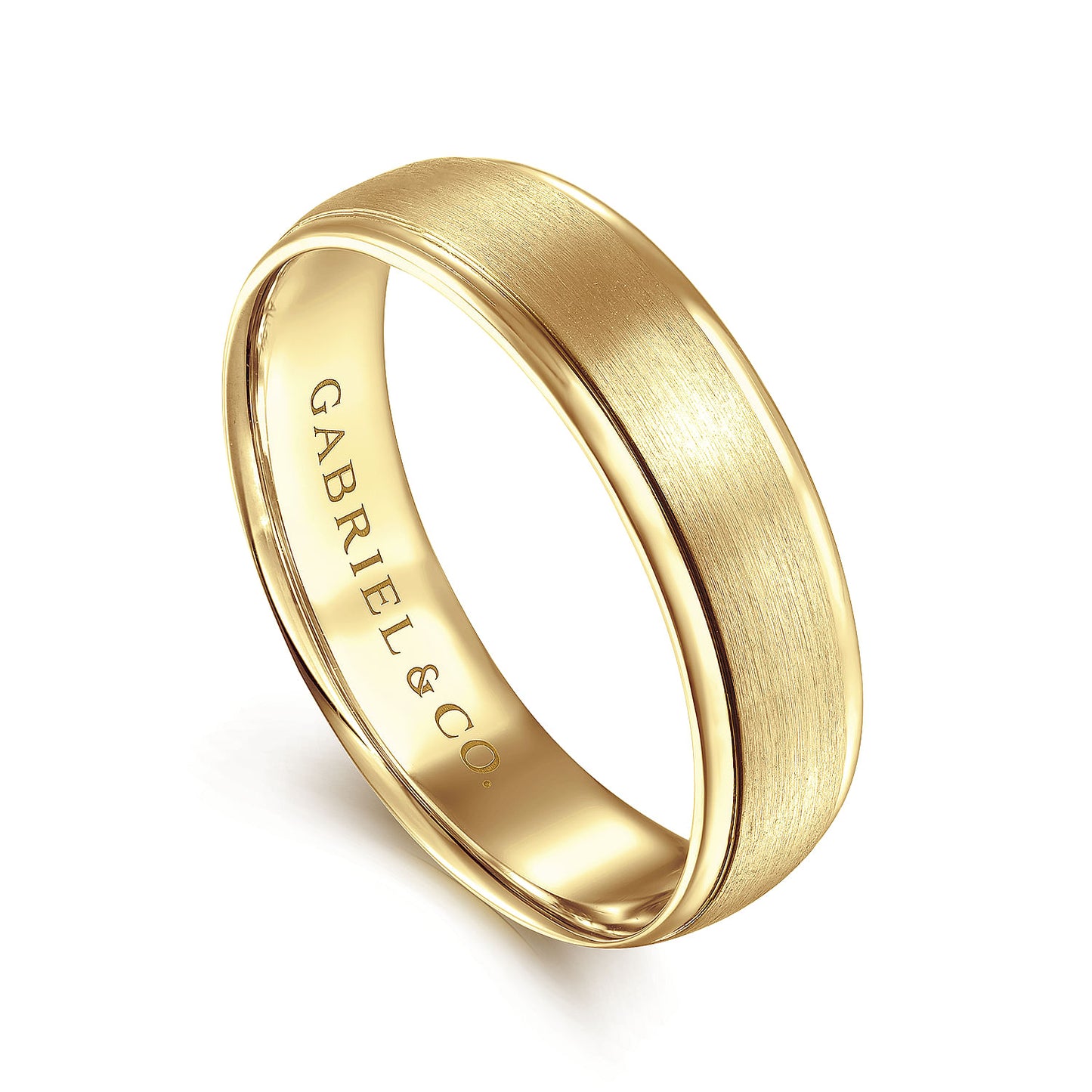 Gabriel & Co Yellow Gold Wedding Band With A Satin Center And Polished Edges - Gold Wedding Bands - Men's