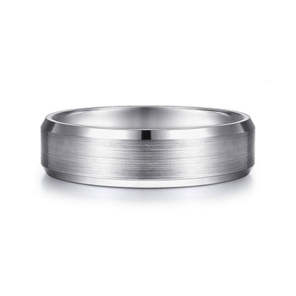 Gabriel & Co White Gold Rounded Wedding Band With A Satin Center And Polished Beveled Edges - Gold Wedding Bands - Men's