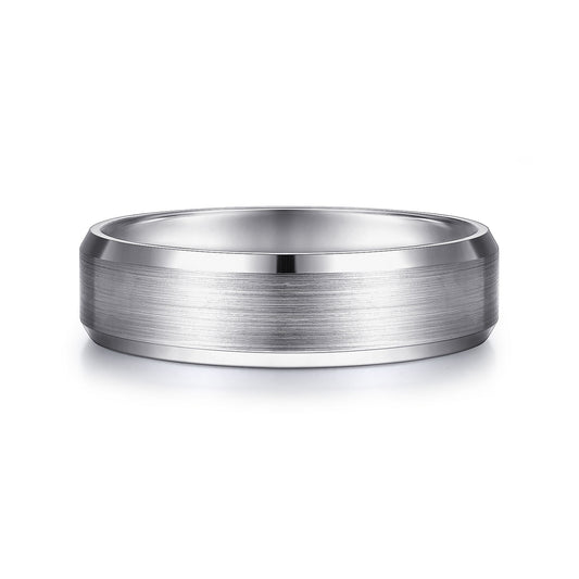 Gabriel & Co White Gold Rounded Wedding Band With A Satin Center And Polished Beveled Edges - Gold Wedding Bands - Men's