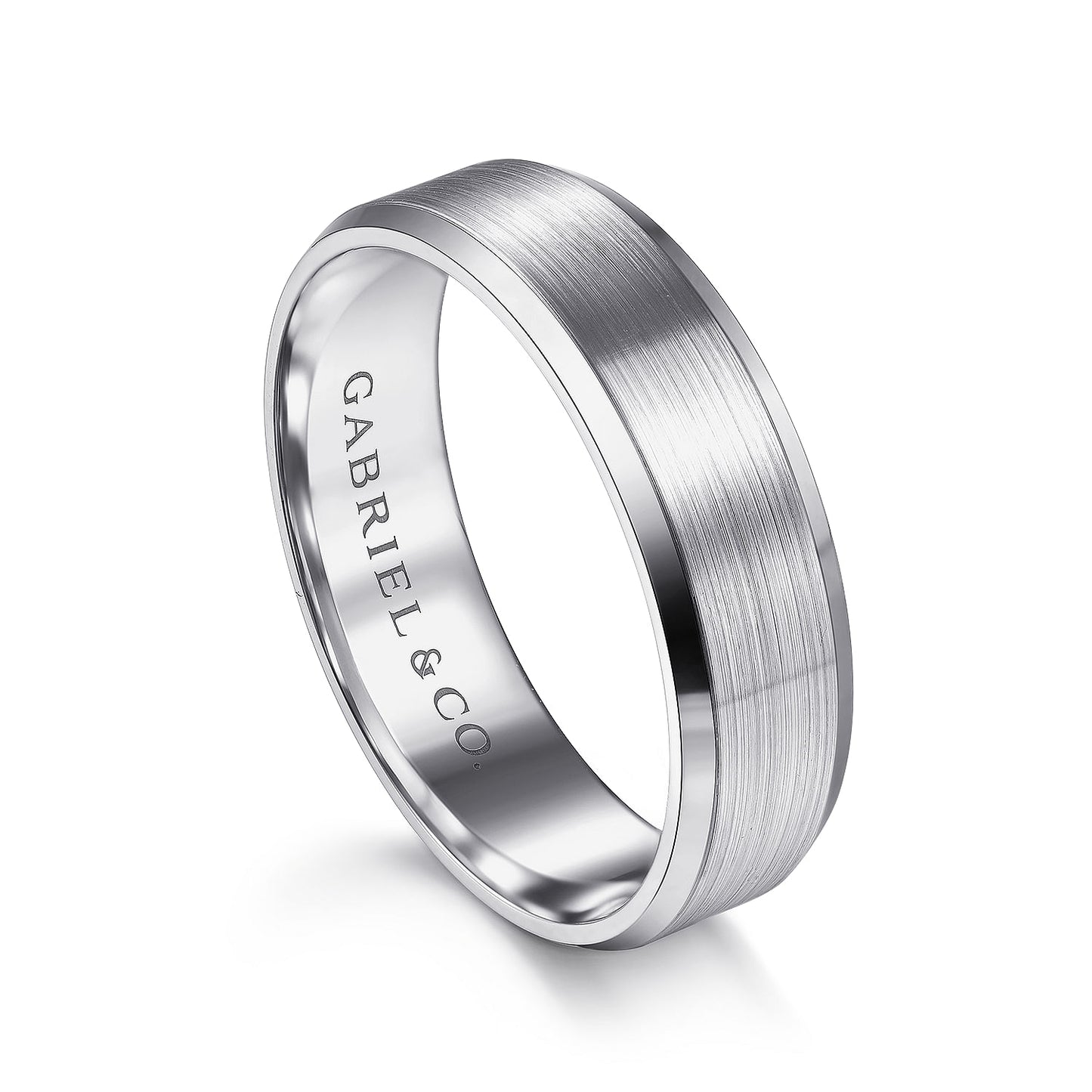 Gabriel & Co White Gold Rounded Wedding Band With A Satin Center And Polished Beveled Edges - Gold Wedding Bands - Men's