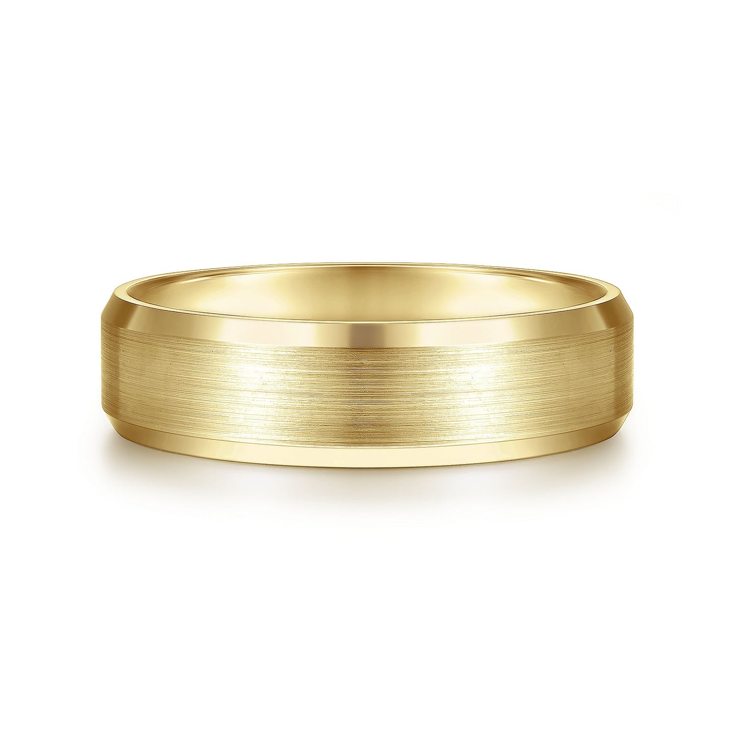 Gabriel & Co Yellow Gold Rounded Wedding Band With A Satin Center And Polished Beveled Edges - Gold Wedding Bands - Men's