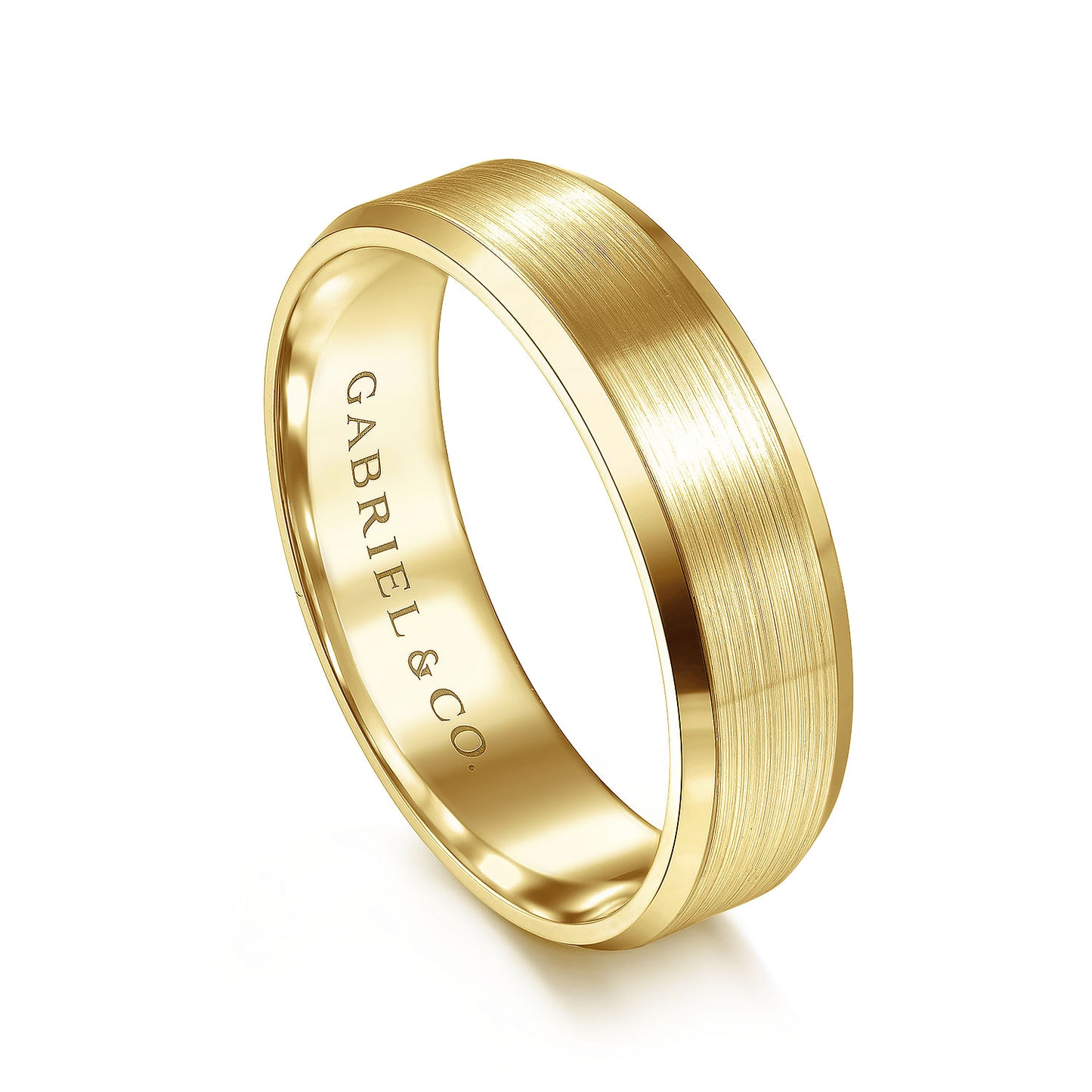 Gabriel & Co Yellow Gold Rounded Wedding Band With A Satin Center And Polished Beveled Edges - Gold Wedding Bands - Men's