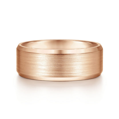 Gabriel & Co Rose Gold Wedding Band With A Satin Center And Beveled Edge - Gold Wedding Bands - Men's