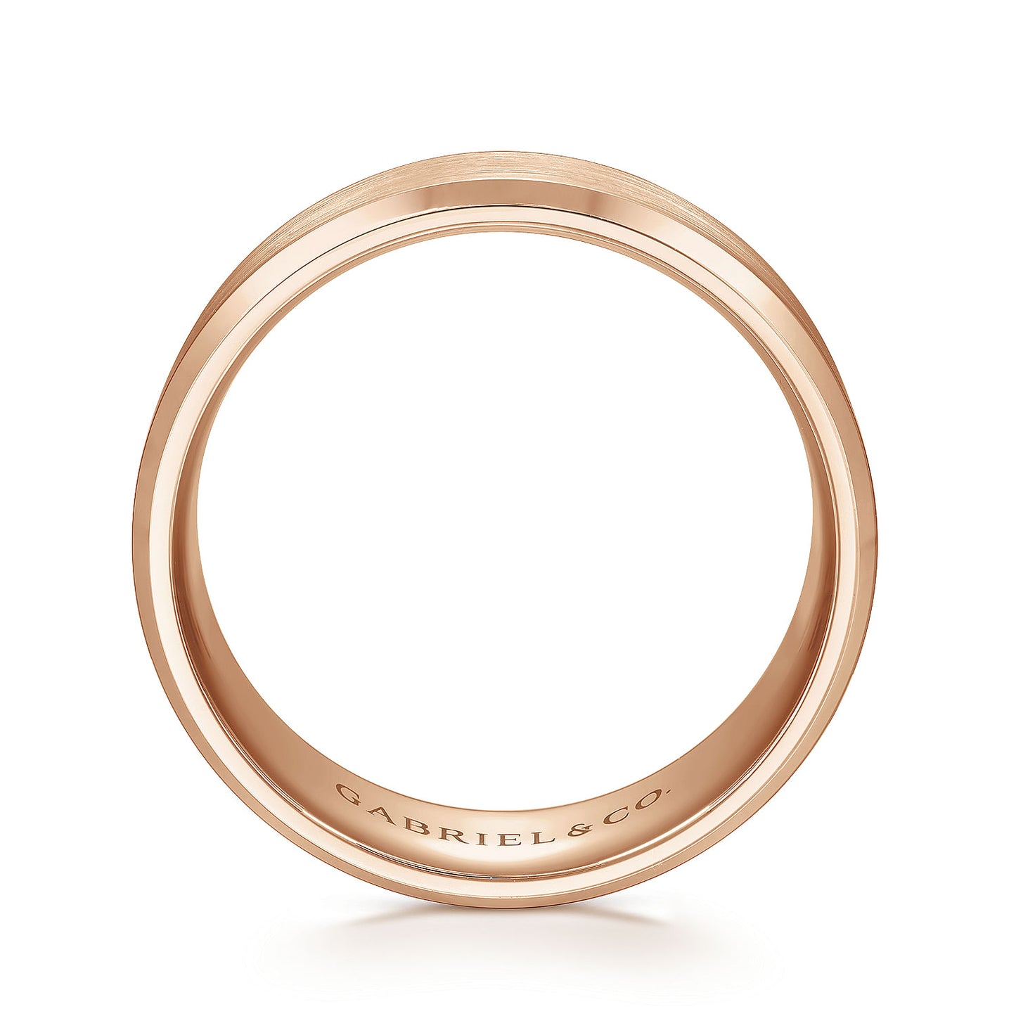 Gabriel & Co Rose Gold Wedding Band With A Satin Center And Beveled Edge - Gold Wedding Bands - Men's