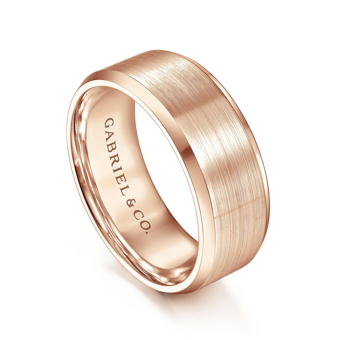 Gabriel & Co Rose Gold Wedding Band With A Satin Center And Beveled Edge - Gold Wedding Bands - Men's