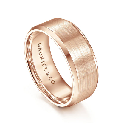 Gabriel & Co Rose Gold Wedding Band With A Satin Center And Beveled Edge - Gold Wedding Bands - Men's