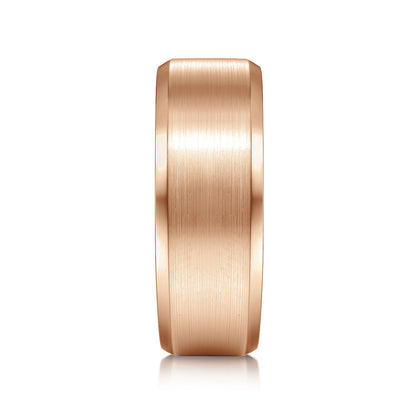 Gabriel & Co Rose Gold Wedding Band With A Satin Center And Beveled Edge - Gold Wedding Bands - Men's