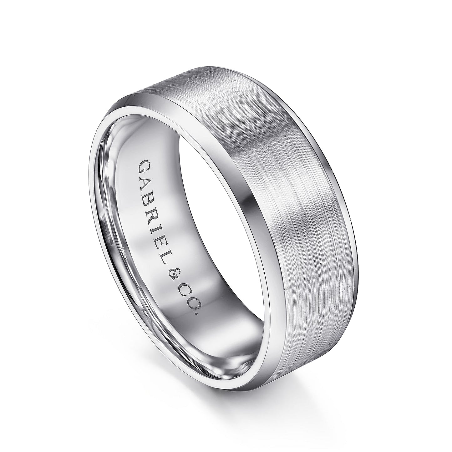 Gabriel & Co White Gold Wedding Band With A Satin Center And Beveled Edge - Gold Wedding Bands - Men's