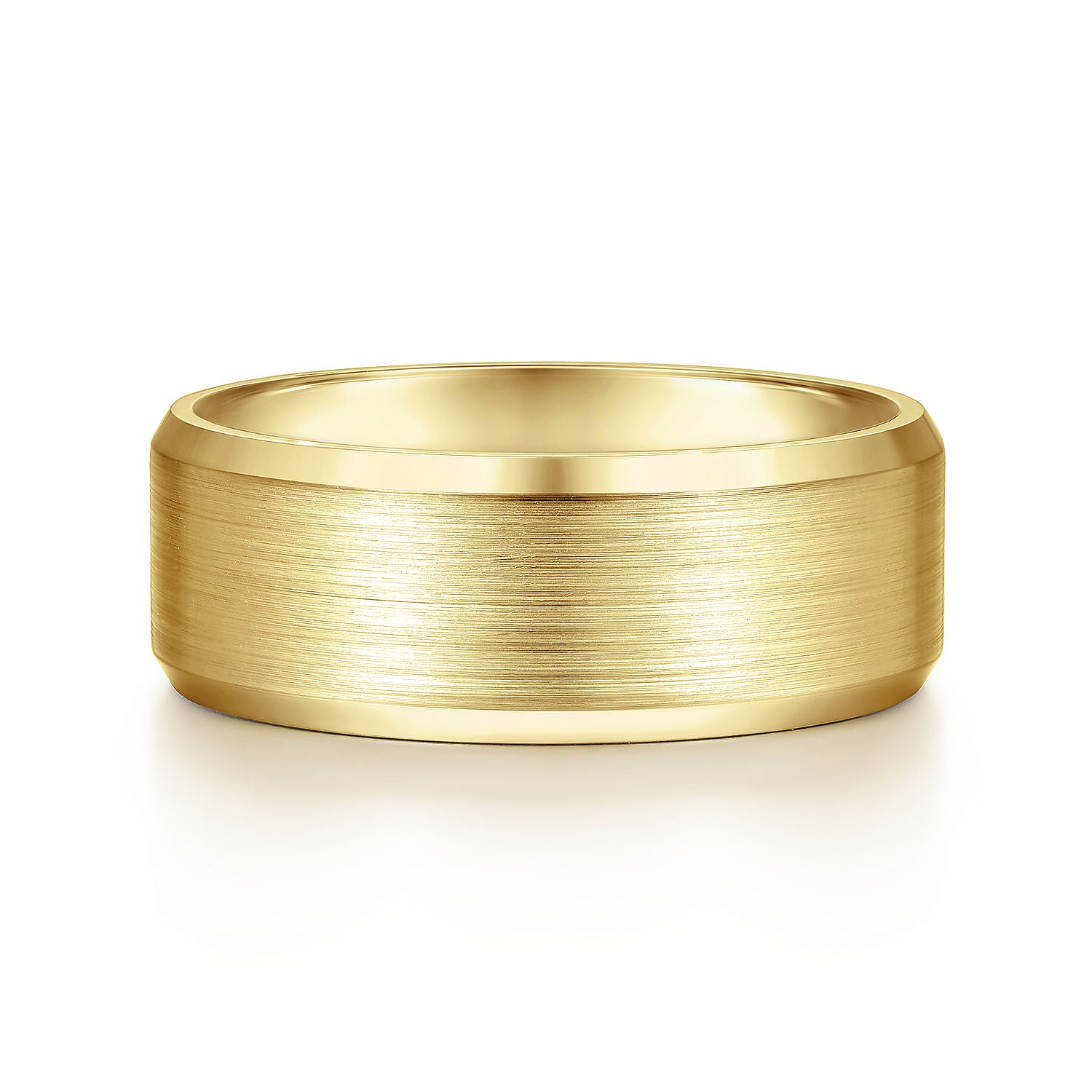 Gabriel & Co Yellow Gold Wedding Band With A Satin Center And Beveled Edge - Gold Wedding Bands - Men's