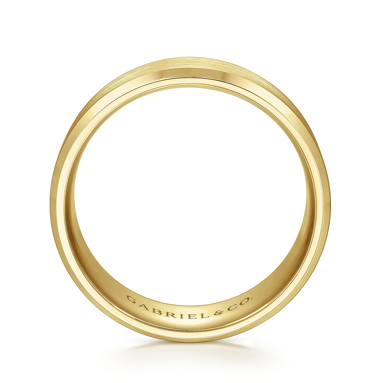 Gabriel & Co Yellow Gold Wedding Band With A Satin Center And Beveled Edge - Gold Wedding Bands - Men's