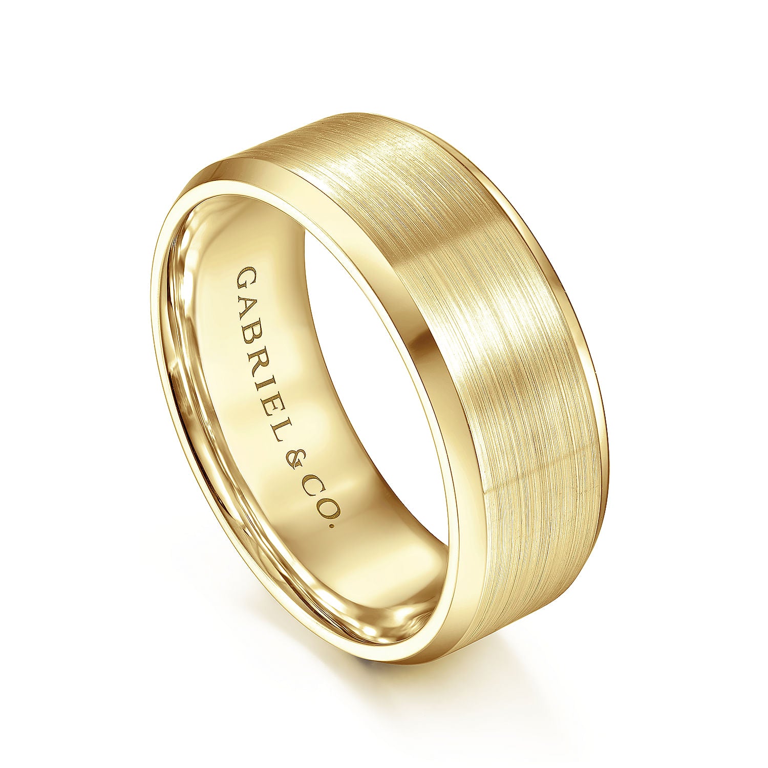 Gabriel & Co Yellow Gold Wedding Band With A Satin Center And Beveled Edge - Gold Wedding Bands - Men's