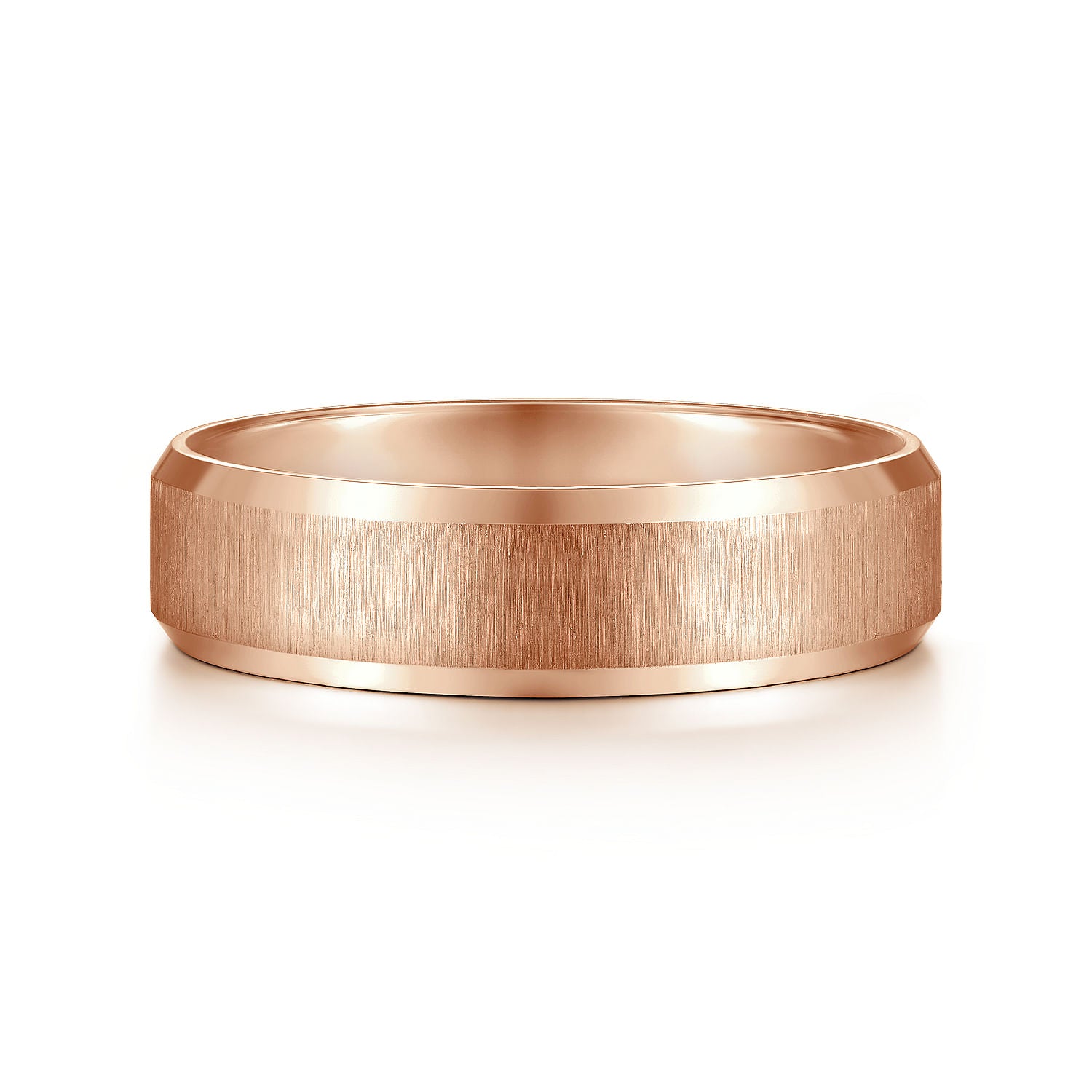 Gabriel & Co Rose Gold Wedding Band With A Sandblast Center And Beveled Edges - Gold Wedding Bands - Men's