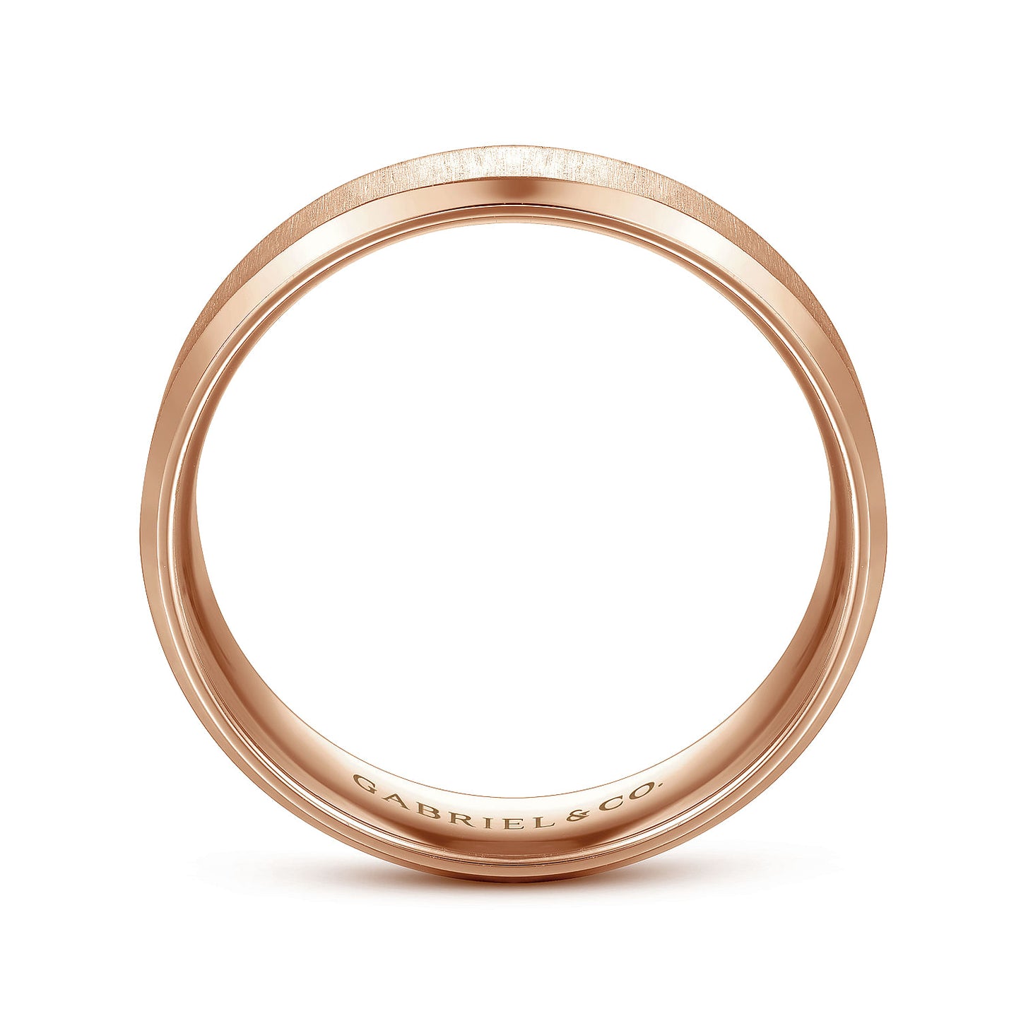 Gabriel & Co Rose Gold Wedding Band With A Sandblast Center And Beveled Edges - Gold Wedding Bands - Men's