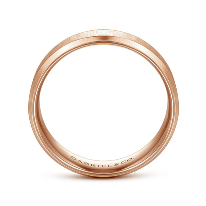 Gabriel & Co Rose Gold Wedding Band With A Sandblast Center And Beveled Edges - Gold Wedding Bands - Men's