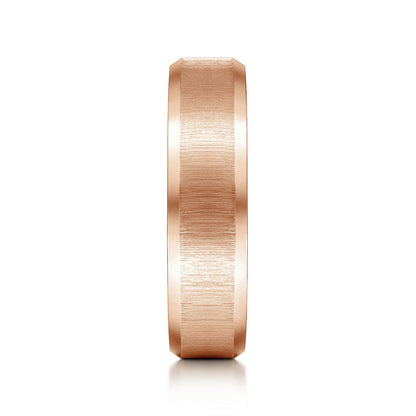 Gabriel & Co Rose Gold Wedding Band With A Sandblast Center And Beveled Edges - Gold Wedding Bands - Men's